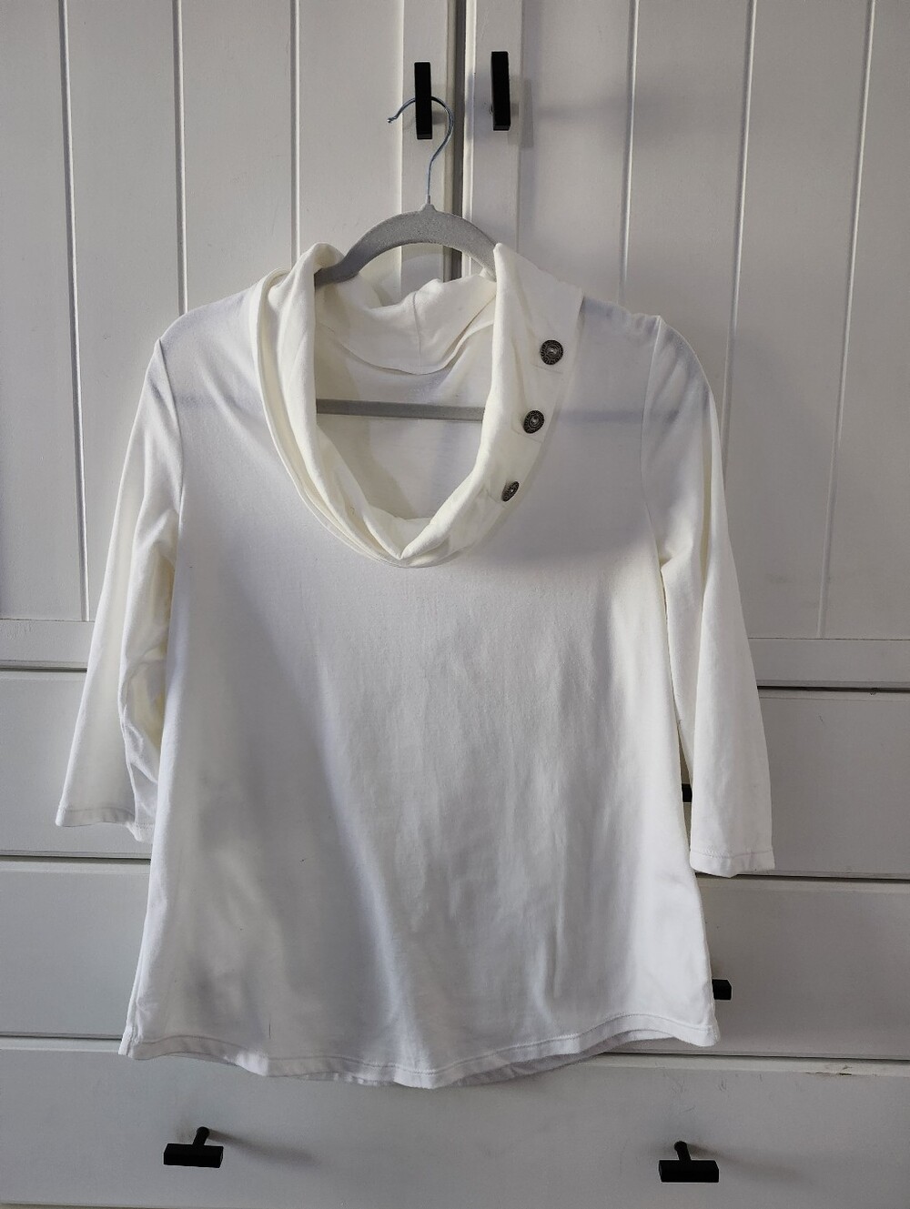 White Lotus Cowl Neck Button-Accent Women's Top in White